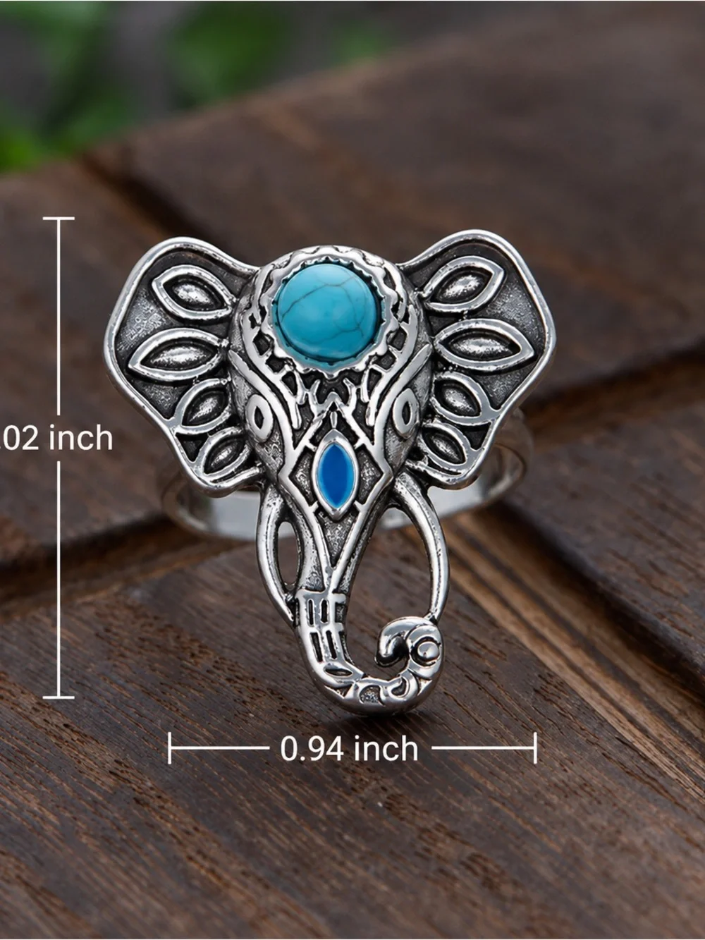 Anthropologie Silver Tone Elephant Turquoise Accent Ring One Size NWOT